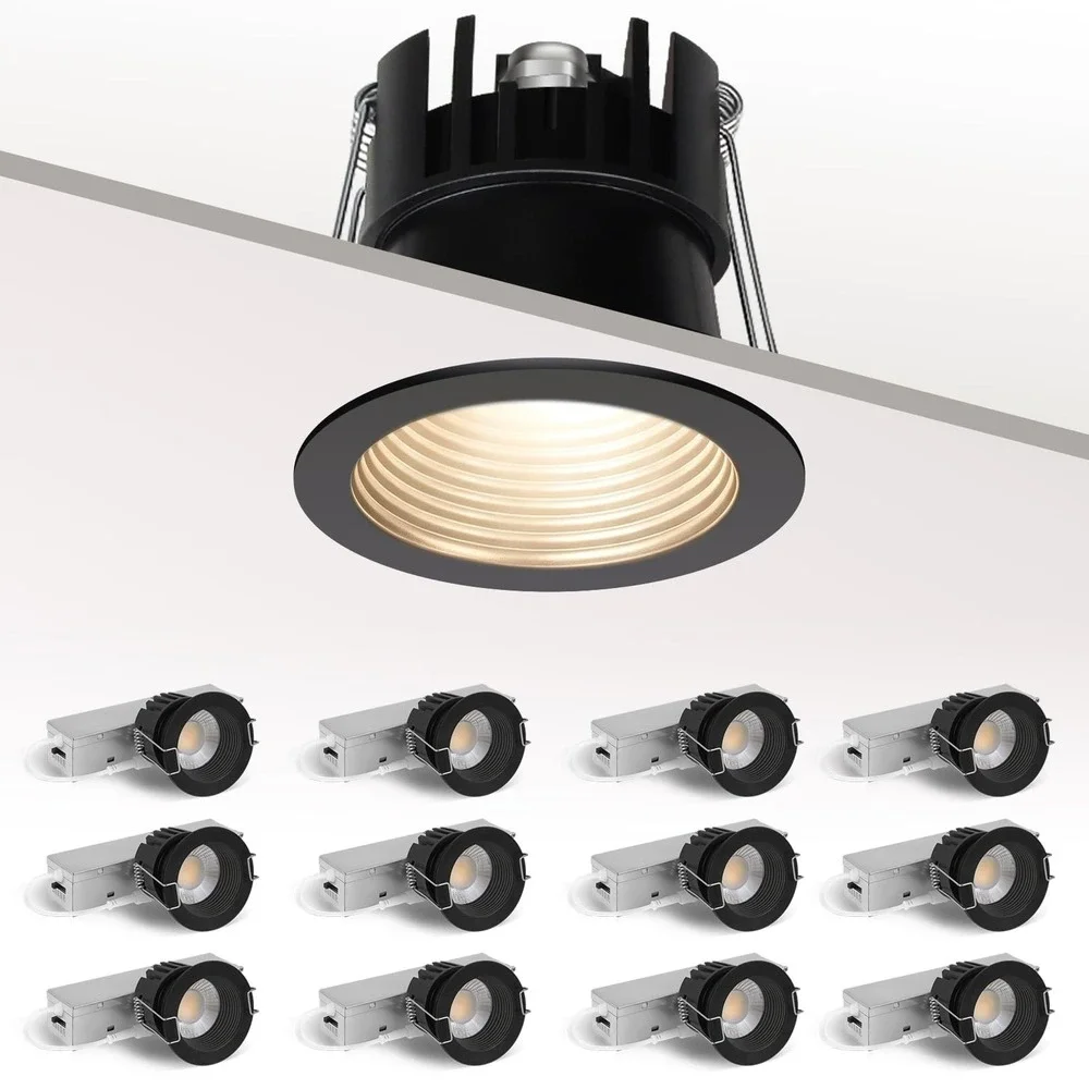 zouzai 2 Inch LED Recessed Lighting 12 Pack 5CCT Dimmable Black Downlight IP65